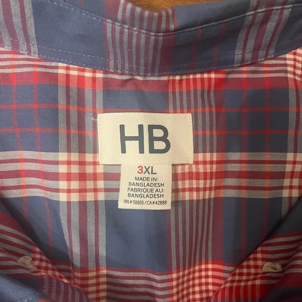 HB Men’s Plaid Button Up Shirt Size 3XL